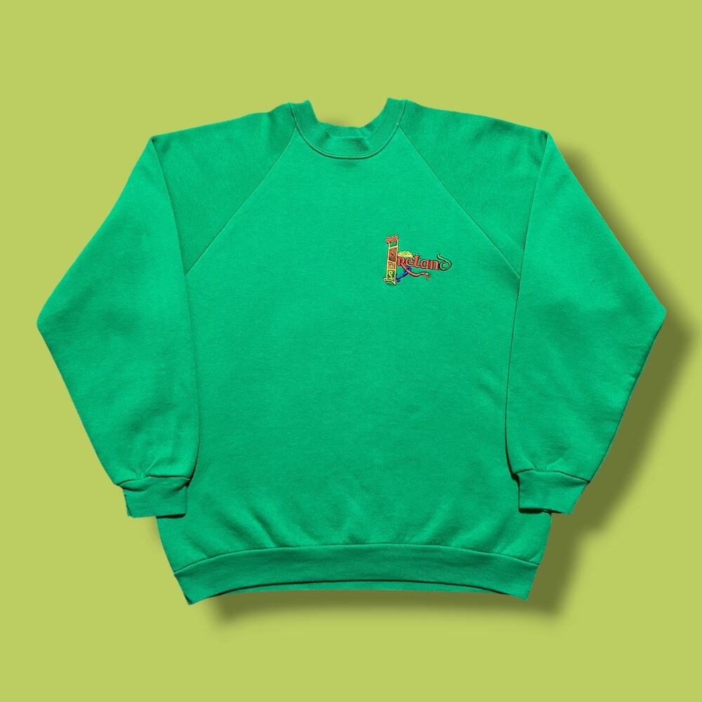 Vintage Ireland Sweatshirt Crewneck Pullover 90s Irish Raglan Sleeve Green XL